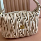Miu Matelassé Pouch Bag 15cm Apricot Leather