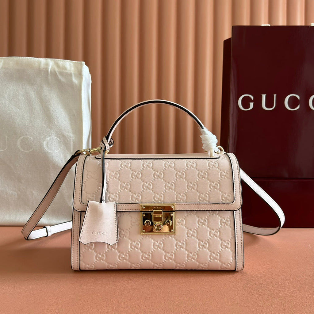 GG Padlock Handbag 26cm Muted Pink GG Pattern Leather