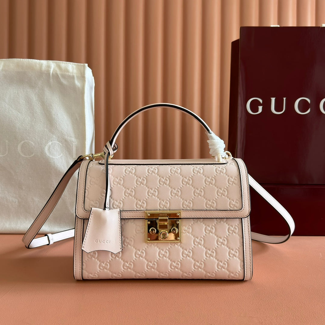 GG Padlock Handbag 26cm Muted Pink GG Pattern Leather