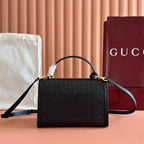 GG Padlock Handbag 26cm Black GG Pattern Leather