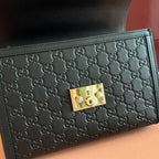 GG Padlock Handbag 26cm Black GG Pattern Leather
