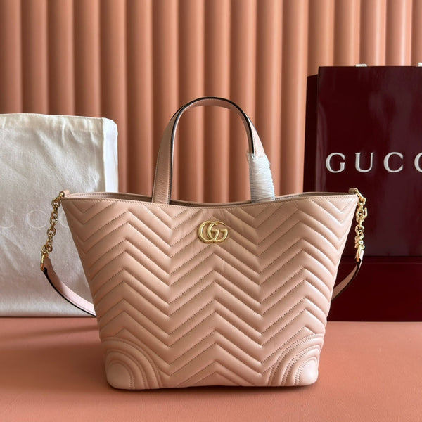 GUCCI 25S SMALL TOTE BAG 39 CM IN NUDE PINK CALFSKIN WITH GOLD HARDWARE