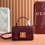 GG Padlock Handbag 20cm Burgundy GG Pattern Leather