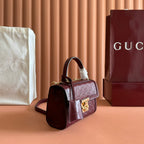 GG Padlock Handbag 20cm Burgundy GG Pattern Leather