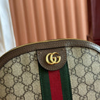 GG Ophidia Small Shoulder Bag 23.5cm Beige Brown Canvas Leather