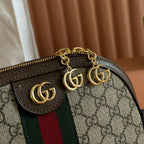 GG Ophidia Small Shoulder Bag 23.5cm Beige Brown Canvas Leather