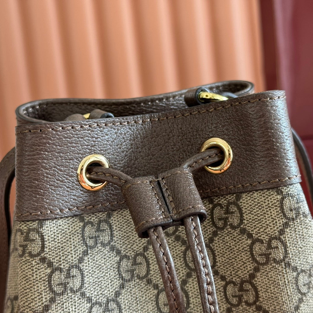 GG Ophidia Mini Bucket Bag Beige Brown Canvas Leather