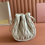 Matelassé Mini Drawstring Handbag White Lambskin