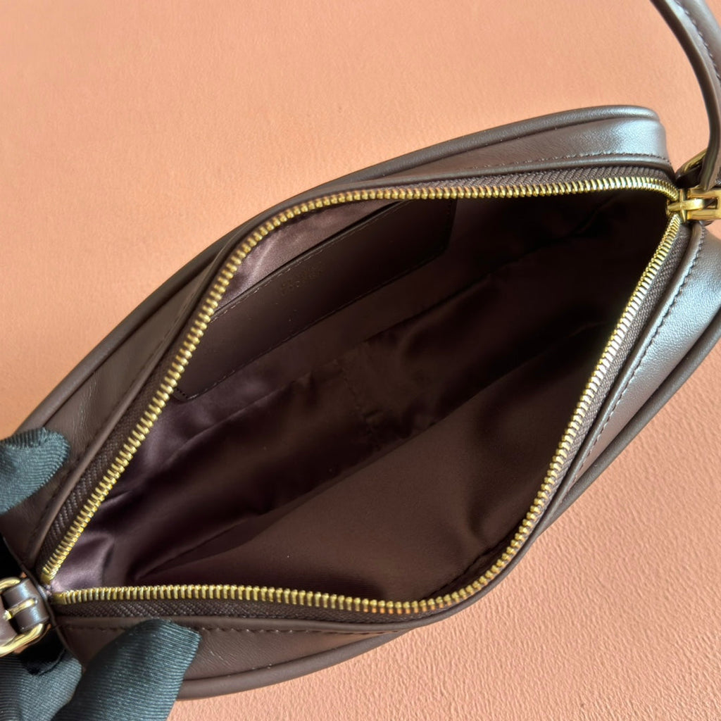 Miu Leather Pouch Bag 20cm Chocolate Leather
