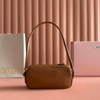 Miu Leather Pouch Bag 20cm Brown Leather