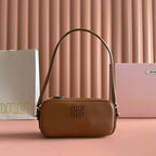 Miu Leather Pouch Bag 20cm Brown Leather