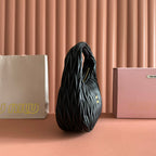 Miu Wander Matelassé Shoulder Bag 29cm Black Lambskin