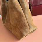 GUCCI 25S HANDBAG 46 CM IN DARK WOOD BROWN SUEDE WITH GOLD HARDWARE
