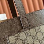 GUCCI 25S TOTE BAG 44 CM IN DARK BROWN MIX BEIGE LAMBSKIN WITH GOLD HARDWARE