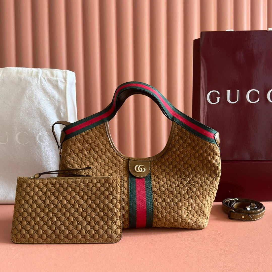 GG 2025 Giglio SmallTote Bag 25cm Brown Red Suede Canvas 273271