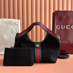 GUCCI 25S GIGLIO LARGE TOTE BAG 25 CM IN BLACK CANVAS