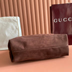 GUCCI 25S HANDBAG 46 CM IN DARK CACAO BROWN SUEDE WITH GOLD HARDWARE