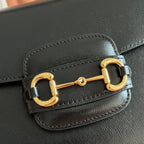 GUCCI 25S HORSEBIT 1955 MEDIUM SHOULDER BAG 29 CM IN BLACK CALFSKIN WITH GOLD HARDWARE