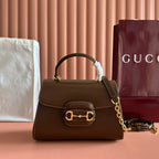 GUCCI 25S HORSEBIT 1955 MEDIUM SHOULDER BAG 22 CM IN BROWN CALFSKIN WITH GOLD HARDWARE
