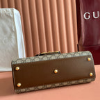 GUCCI 25S HORSEBIT 1955 MEDIUM SHOULDER BAG 29 CM IN DARK BEIGE CANVAS AND BROWN CALFSKIN WITH GOLD HARDWARE