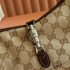 GUCCI 25S JACKIE MONOGRAM 27 CM IN LIGHT BROWN CANVAS AND CALFSKIN