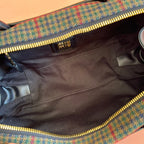 Miu Beau Tartan Top-Handle Bag 28cm Black with Multicolor Wool Leather