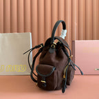 Miu Small Corduroy Backpack Dark Brown Leather-Trim