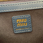 Miu Medium Corduroy Backpack Navy Blue Leather-Trim