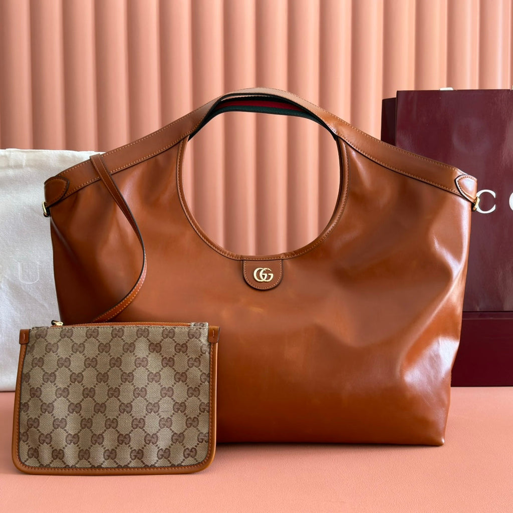 GG Giglio Large Tote Bag 60cm Brown Leather