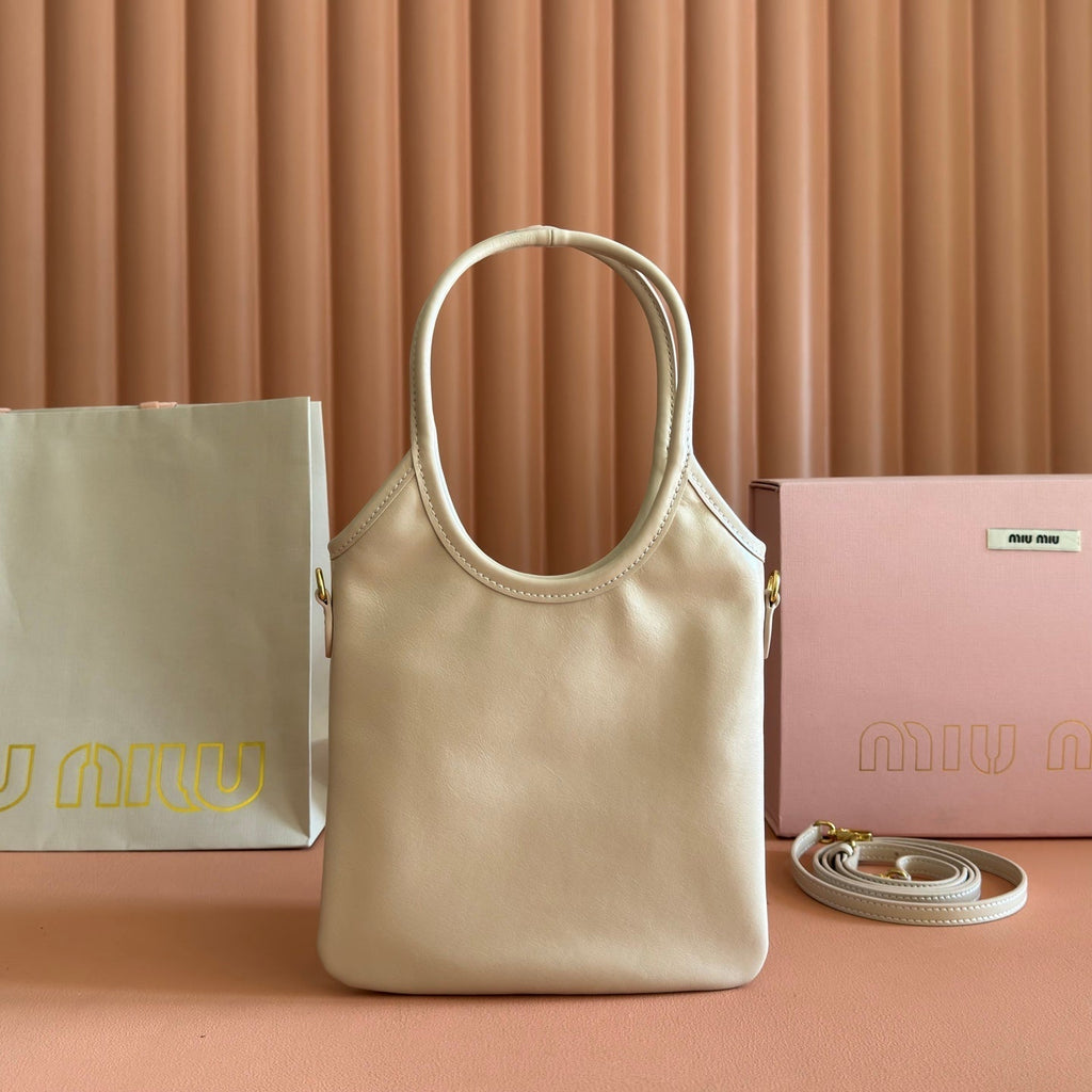 Miu IVY Handbag Light Beige Leather 280984
