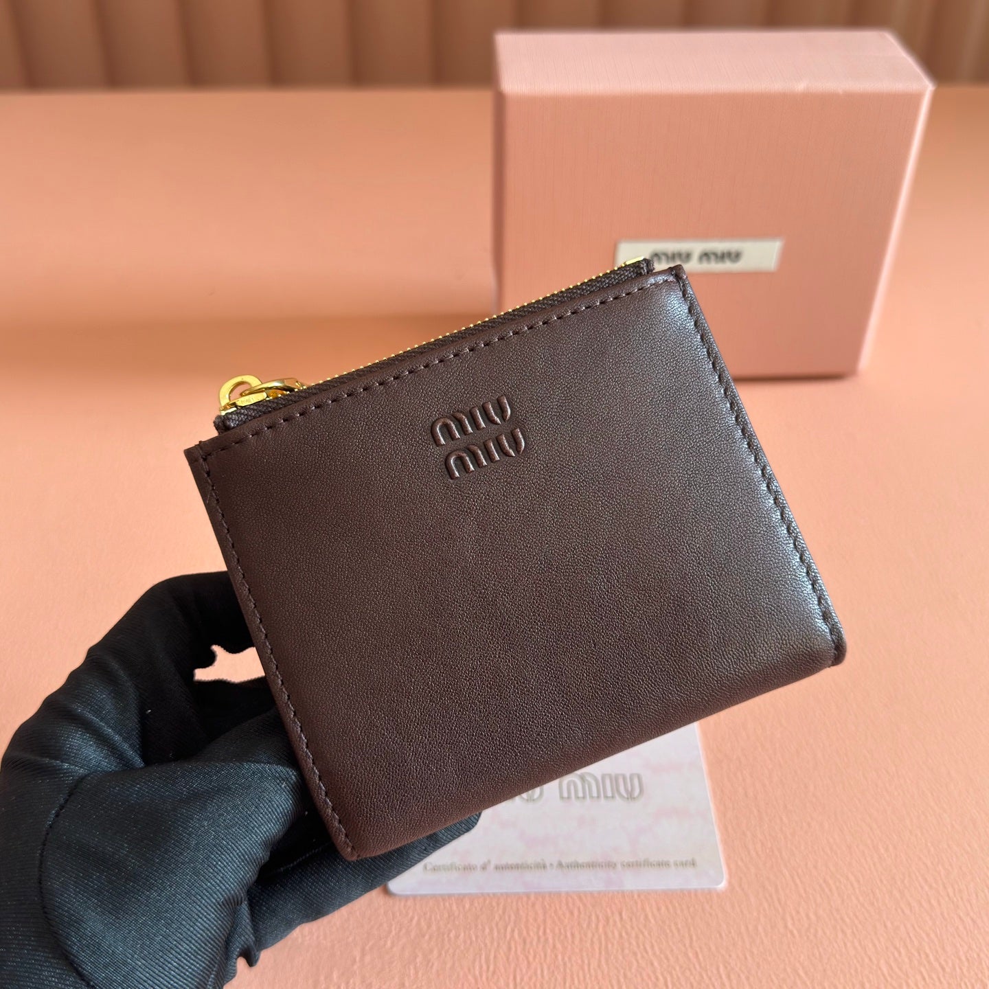 Miu 5MV017 Small Wallet Chocolate Nappa Leather 280828