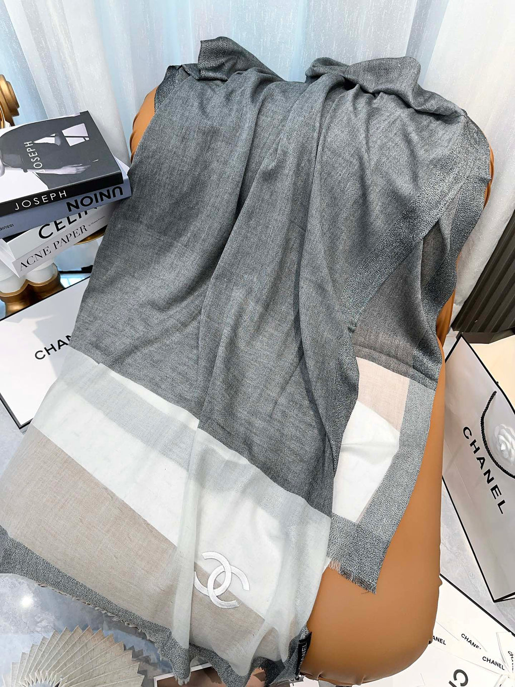 SCARF 200 CM IN MO GRAY MIX WHITE CASHMERE 402261