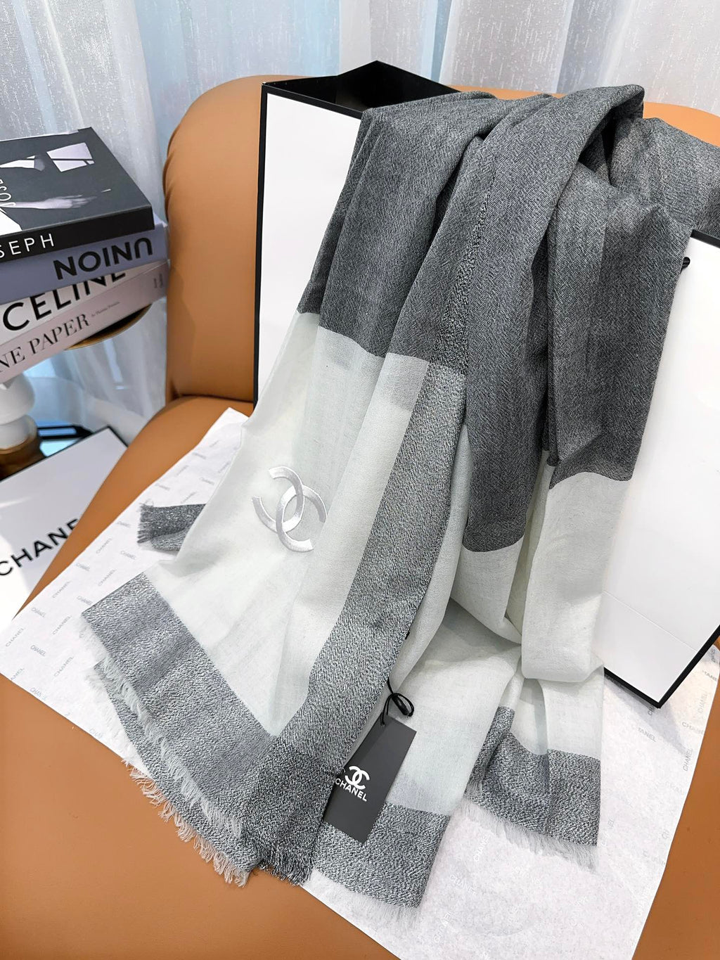SCARF 200 CM IN MO GRAY MIX WHITE CASHMERE 402261