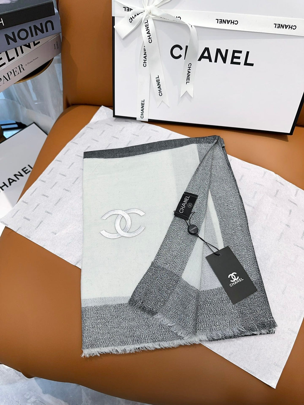 SCARF 200 CM IN MO GRAY MIX WHITE CASHMERE 402261