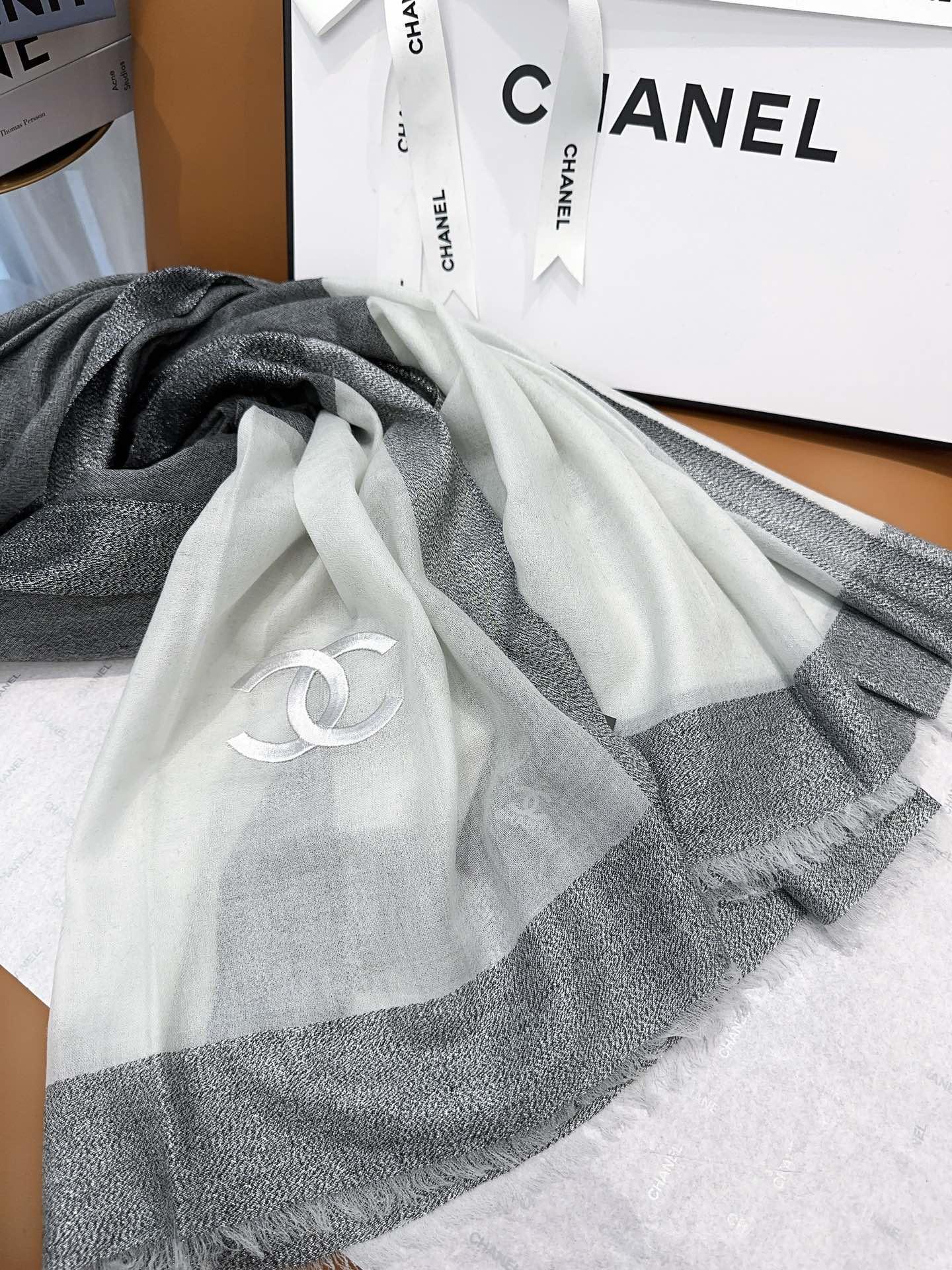 SCARF 200 CM IN MO GRAY MIX WHITE CASHMERE 402261