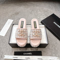 PLASTFORM HEELS IN LIGHT PINK TWEED AND CALFSKIN