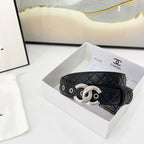 DOUBLE C BELT 30MM IN BLACK QUILTED LEATHER WITH SILVER BUCKLE
