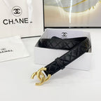 DOUBLE C BELT 30MM IN BLACK QUILTED LEATHER WITH GOLD BUCKLE
