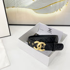 DOUBLE C BELT 30MM IN BLACK QUILTED LEATHER WITH GOLD BUCKLE