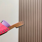 SLIPPERS IN PINK GLOSSY CALFSKIN WITH PURPLE HALF-FOOT SOCKS