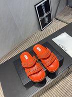 ALAIA DOUBLE-STRAP SANDALS 25S IN ORANGE CALFSKIN