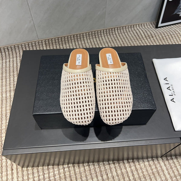 ALAIA WOVEN FLAT SHOES IN CREAM WHITE CALFSKIN STYLE 3