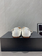 ALAIA MARY JANE FLATS WOVEN PATTERN 25S IN WHITE CALFSKIN