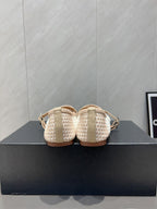 ALAIA MARY JANE FLATS WOVEN PATTERN 25S IN WHITE MIX LIGHT BEIGE CALFSKIN