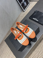 ALAIA MARY JANE FLATS WOVEN PATTERN 25S IN WHITE MIX ORANGE CALFSKIN