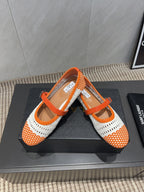ALAIA MARY JANE FLATS WOVEN PATTERN 25S IN WHITE MIX ORANGE CALFSKIN