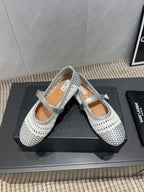 ALAIA MARY JANE FLATS WOVEN PATTERN 25S IN WHITE MIX GREY CALFSKIN