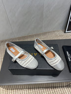 ALAIA MARY JANE FLATS WOVEN PATTERN 25S IN WHITE MIX GREY CALFSKIN