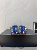 ALAIA MARY JANE FLATS WOVEN PATTERN 25S IN WHITE MIX NAVY BLUE CALFSKIN