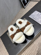 BALENCIAGA 25S SLIPPERS IN BROWN SUEDE AND WHITE WOOL